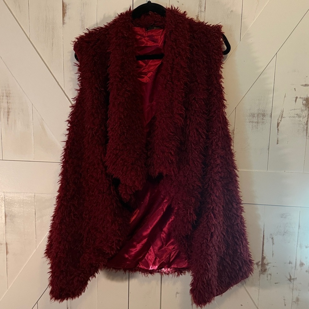 Burgundy Teddy Fur Vest Women's Chic